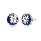 Sterling Silver 925 Women Fairy Blue Moon Stud Earrings