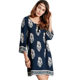 Woman 3/4 Sleeve Lace Up Long Tops