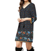 Woman 3/4 Sleeve Lace Up Long Tops