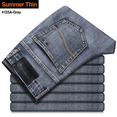 Men Grey Thin Straight Stretch Denim Jeans