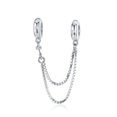 Sterling Silver 925 Women Heart Lock + Key Dangle Charm Bracelet