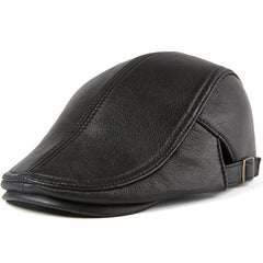Men Real Leather Flat Beret Caps