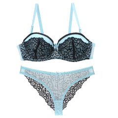 Women Sexy Lace Thong Hollow Out Lingerie Set