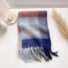 Women Cashmere Plaid Tassels Shawl Scarf