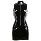 Women Leather Sexy Bodycon Clubwear Party Dress