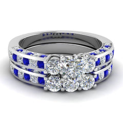 Stainless Steel Blue 8mm Unisex Heart Crystal CZ Ring Sets