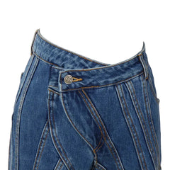 Woman Striped Denim Flare Jeans
