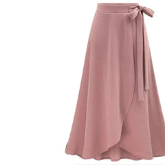 Women Elegant High Waist Long Open Fork Tie Half Skirt
