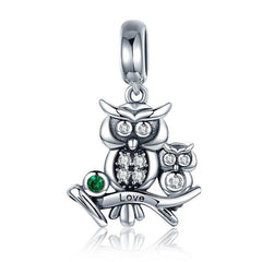 Sterling Silver 925 Crystal Owl Animal Charms