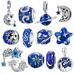 Sterling Silver 925 Blue Charms Beads Fit Bracelets