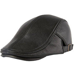 Men Real Leather Flat Beret Caps