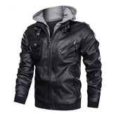 Men Winter Leather Hooded Motorcycle Jacket