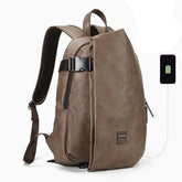 Men's Leather Travel USB Charge 15.6 Laptop Black Backpack
