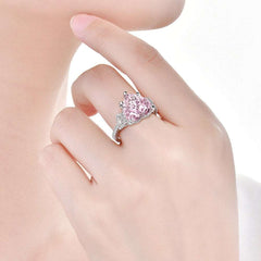 100% 925 Sterling Silver Heart Pink Sapphire Gemstone Ring