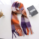Women Cashmere Plaid Tassels Shawl Scarf