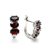Women 925 Sterling Silver Garnet Oval Ring Earrings Set