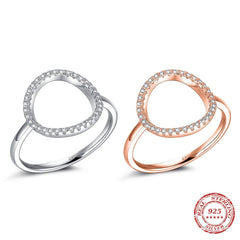 Sterling Silver 925 Hollow White And Rose Gold Cubic Zirconia Ring
