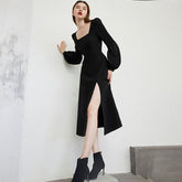 Women Black Elegant Hepburn Style Chiffon Vintage Dress