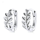 Sterling Silver 925 Leaf Ear Buckles Hoop Earrings