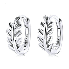 Sterling Silver 925 Leaf Ear Buckles Hoop Earrings