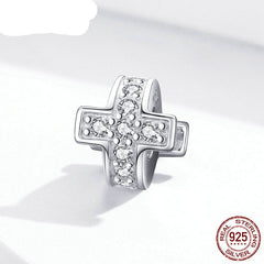 Sterling Silver 925 Cross Metal Beads with Silicone Stopper Charm
