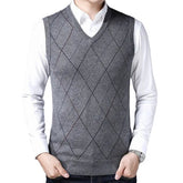 Men V-Neck Sleeveless Knitted Cashmere Wool Sweater Vest