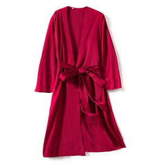 Women Casual Silk Nightgown Sleepwear With Belt