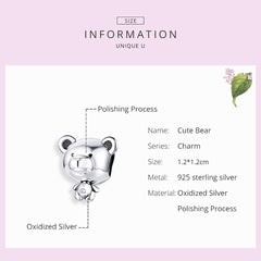 Sterling Silver 925 Bear Toy Beaded Charm