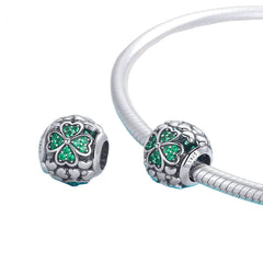 Sterling Silver 925 Women Elegant Shamrock Green CZ Charms