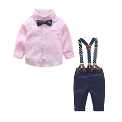 Kids Boys Strip Long Sleeve Bow Tie T-shirt+Suspenders Pants