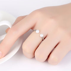 Sterling Silver 925 Twisted Rope Silver Pearl Open Finger Ring