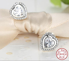 Sterling Silver 925 Love Heart Shape Stud Earrings