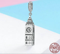 Sterling Silver 925 British Big Ben Building Pendant Charm
