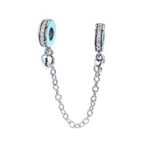 Sterling Silver 925 Women Heart Lock + Key Dangle Charm Bracelet