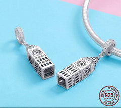 Sterling Silver 925 British Big Ben Building Pendant Charm