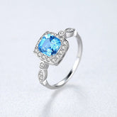 Sterling Silver 925 Blue Square Topaz Ring