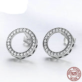 Sterling Silver 925 Luminous Round Circle Stud Earrings