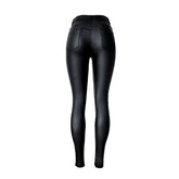 Women Casual High Waist Faux Leather Stretch Jeans