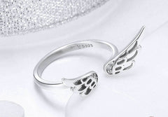 Sterling Silver 925 Women Classic Feather Wings Rings