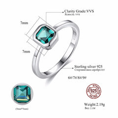 Sterling Silver 925 Classic Square Emerald Gemstone Ring