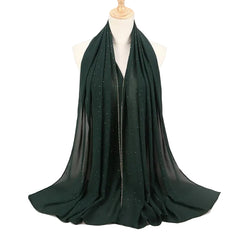 Women Chiffon Hijab Scarf Shimmer with Crystal Chained Edge