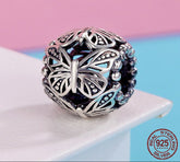 Sterling Silver 925 Stackable Butterfly Round Bead Charm