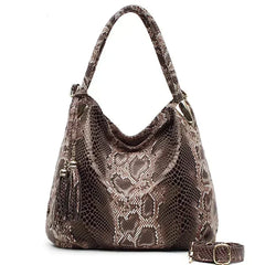 Accessories Women Snake Print Tassel Leather Handbag