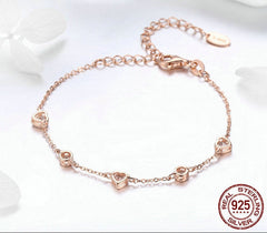 Sterling Silver 925 Women Rose Gold Bracelet with CZ Stones
