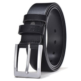 Men Top Full Grain Leather Big Silver Buckle Belts