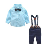 Kids Boys Strip Long Sleeve Bow Tie T-shirt+Suspenders Pants