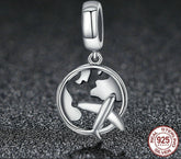 Sterling Silver 925 Traveling Dream Map & Plane Charm Pendant