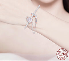 Sterling Silver 925 Pure Silver Round Bead Bracelet Forever Love Chain