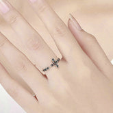 Sterling Silver 925 Women Black CZ Faith Cross Rings