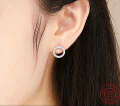 Sterling Silver 925 Luminous Round Circle Stud Earrings
